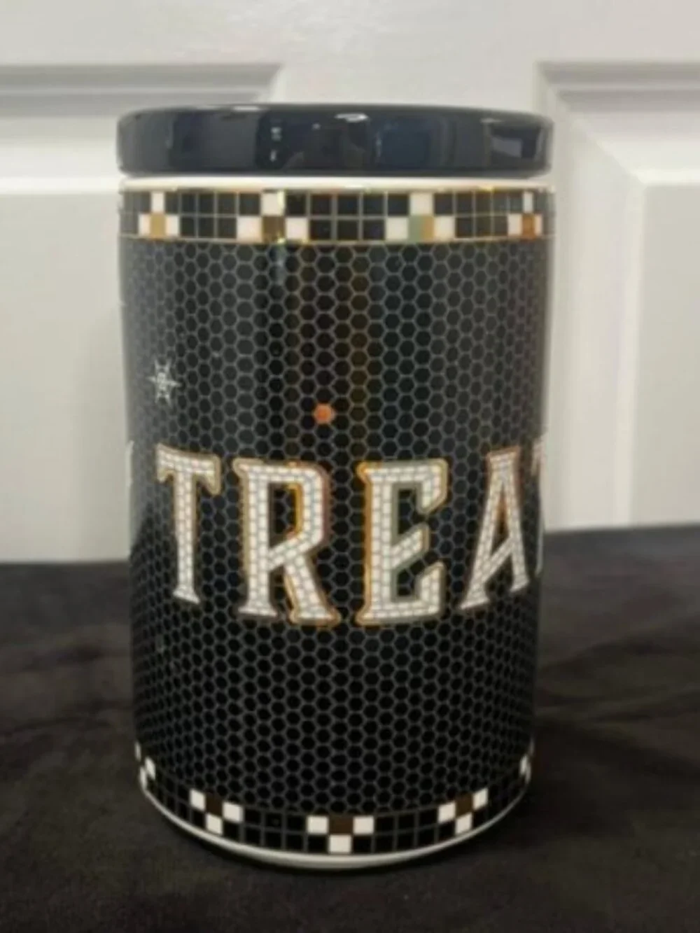 Anthropologie Bistro Tile Stoneware Canister: Halloween Edition – Treats - NWT
